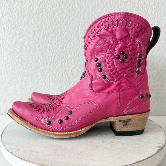 Lane COSSETTE Womens Cowboy Booties 6.5 Western Cowgirl Short Boots Pink Leather - Picture 4 of 12